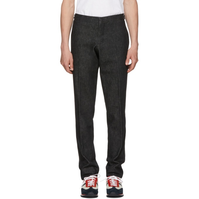 Photo: Thom Browne Black Denim Unconstructed Low-Rise Skinny Trousers