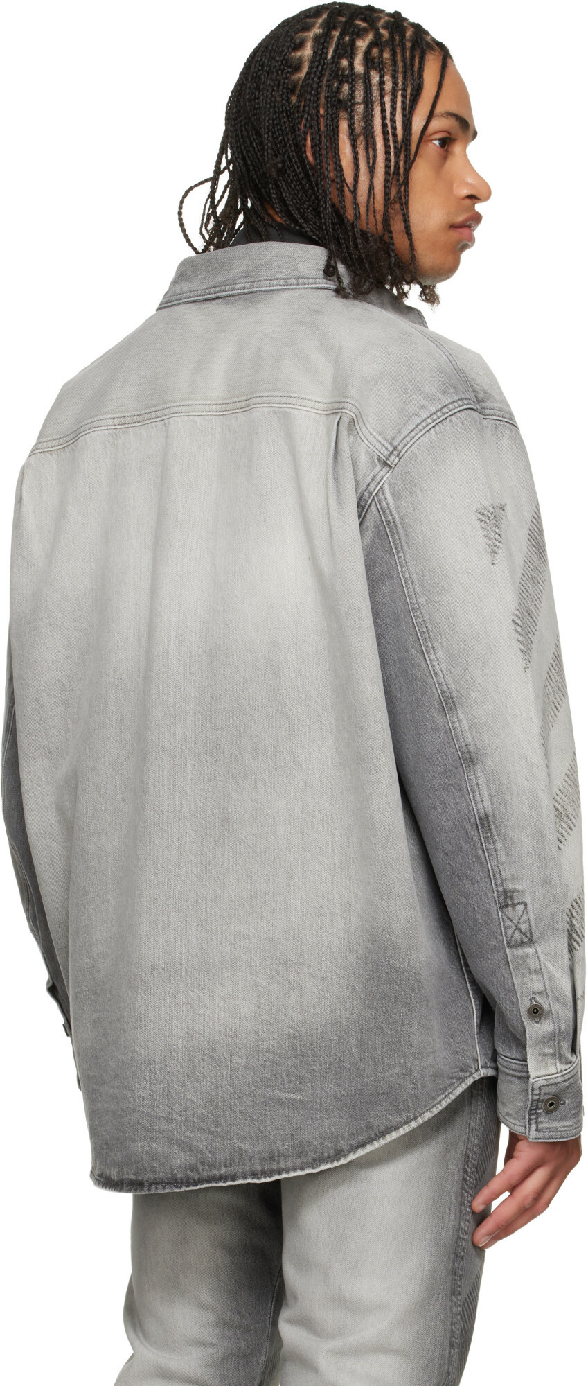 Off-White Gray Diagonal Embroidered Denim Military Overshirt