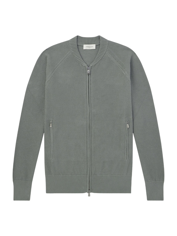 Photo: PIACENZA 1733 - Slim-Fit Honeycomb-Knit Cotton Bomber Jacket - Green
