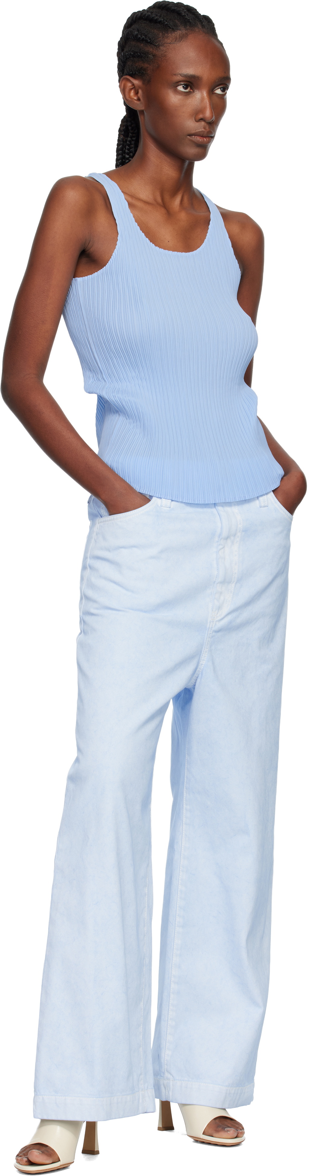 ISSEY MIYAKE Blue Hatching Bottoms Tank Top