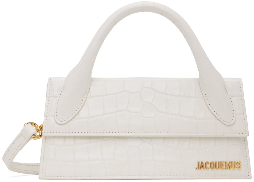 Jacquemus Le Chiquito Long Crocodile-Embossed Bag - White