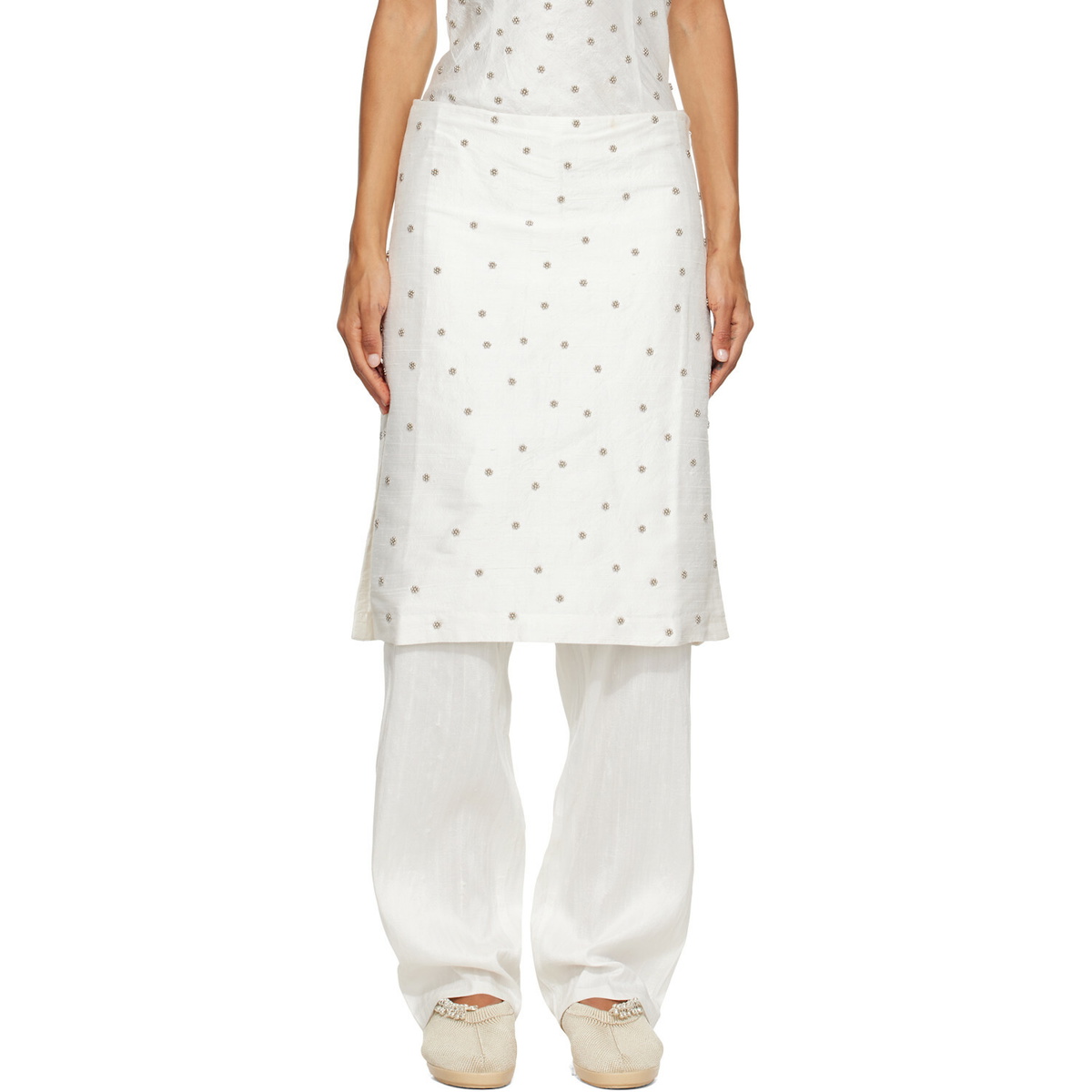 RESCHA SSENSE Exclusive White Agarra Embroidered Midi Skirt