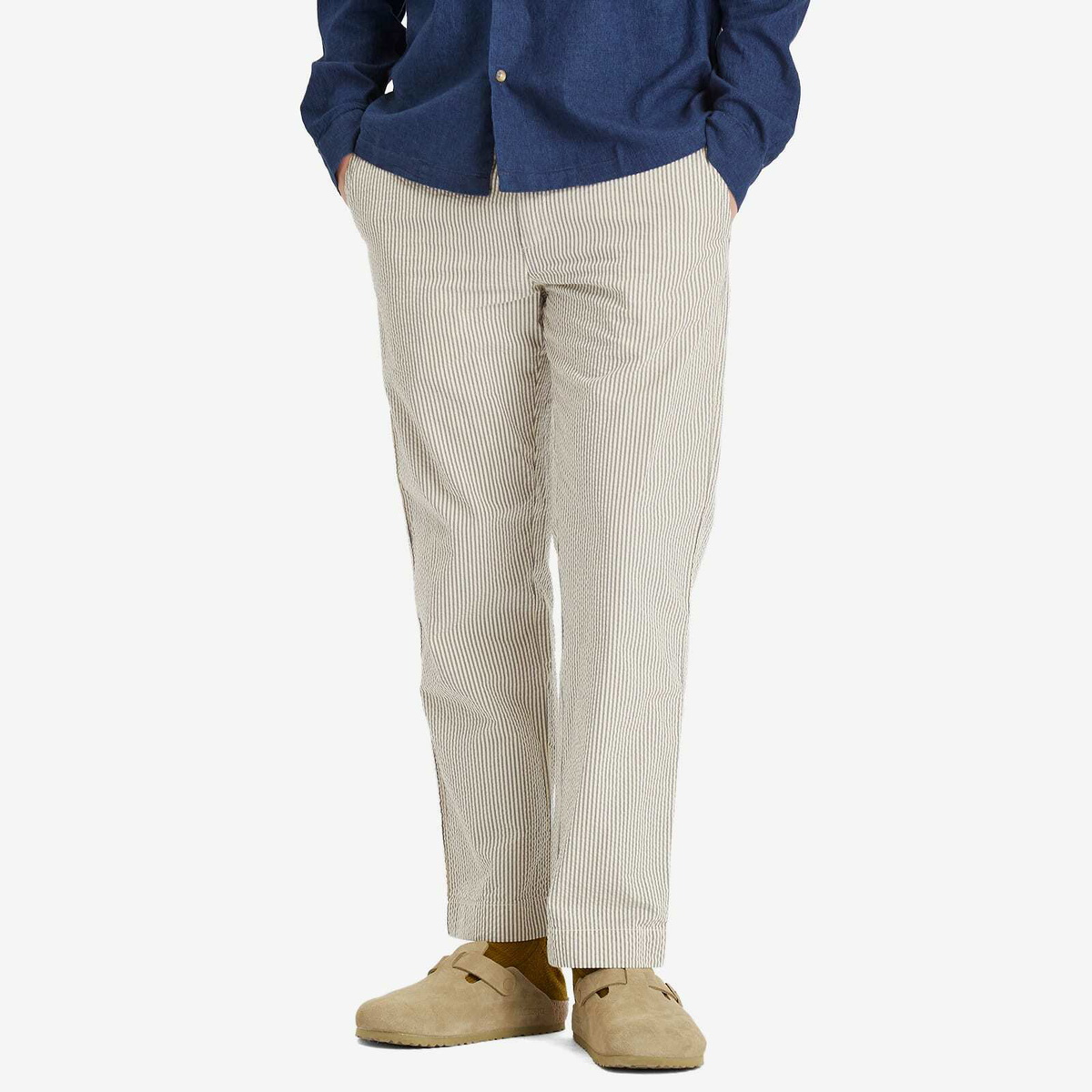 Kestin Men's Aberlour Seersucker Trousers in Ecru/Blue Stripe