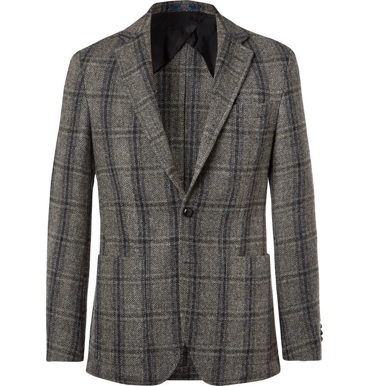 Photo: Polo Ralph Lauren - Grey Morgan Slim-Fit Unstructured Suede-Trimmed Checked Wool Blazer - Men - Gray