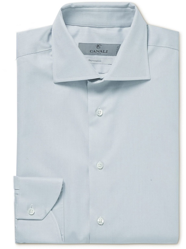 Photo: Canali - Slim-Fit Cutaway-Collar Cotton-Twill Shirt - Blue