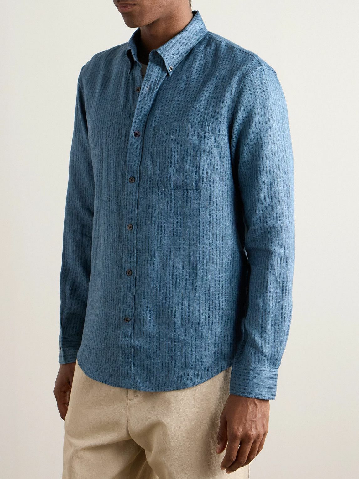 Club Monaco - Slim-Fit Button-Down Collar Striped Linen Shirt - Blue Club  Monaco