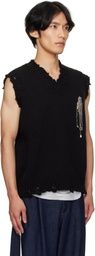 McQueen Black Patch Embroidery Distressed Vest