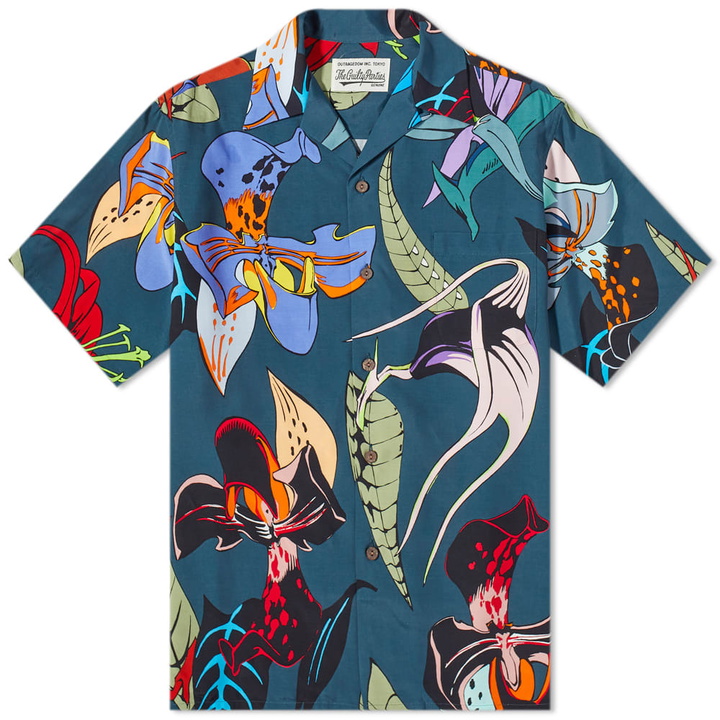 Photo: Wacko Maria Men's Floral Hawaiian Shirt in Navy