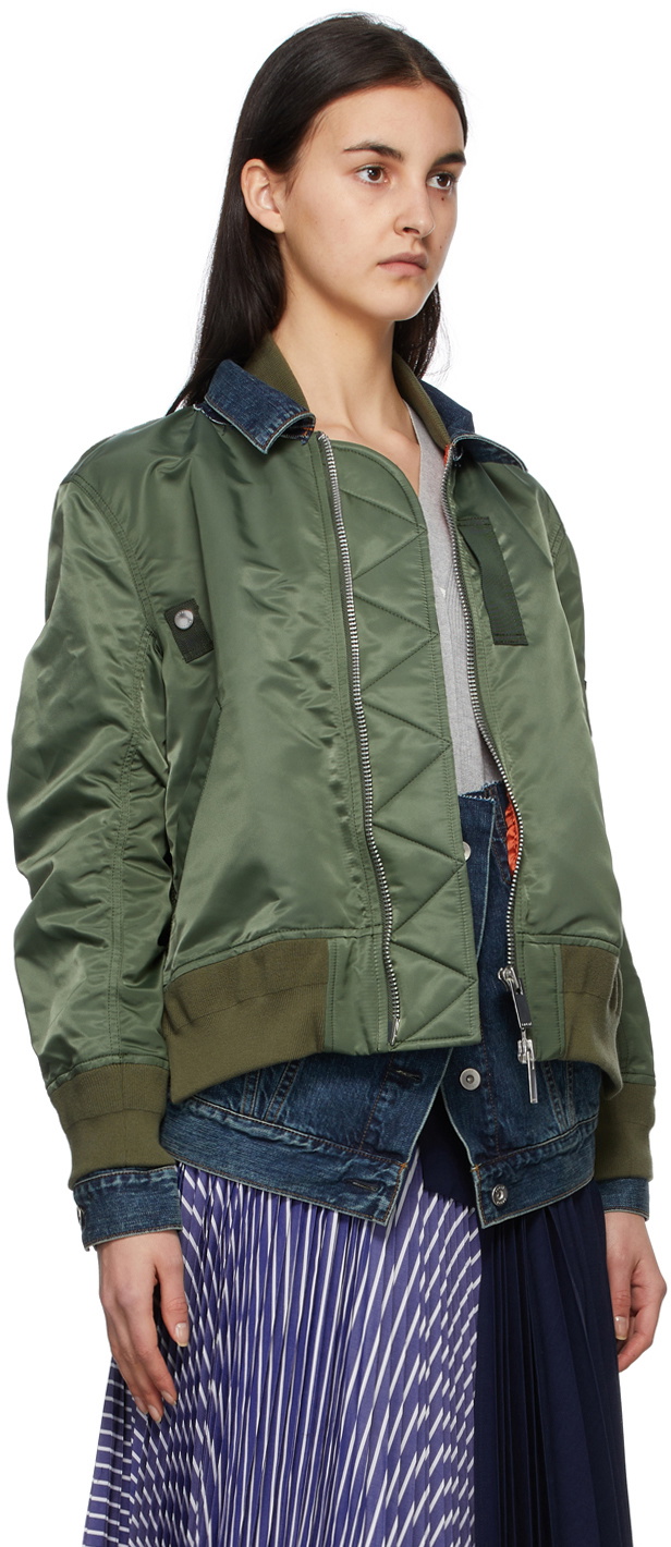 Sacai Khaki & Blue Denim Trim Bomber Jacket Sacai