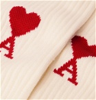 AMI - Three-Pack Logo-Intarsia Cotton-Blend Socks - Neutrals