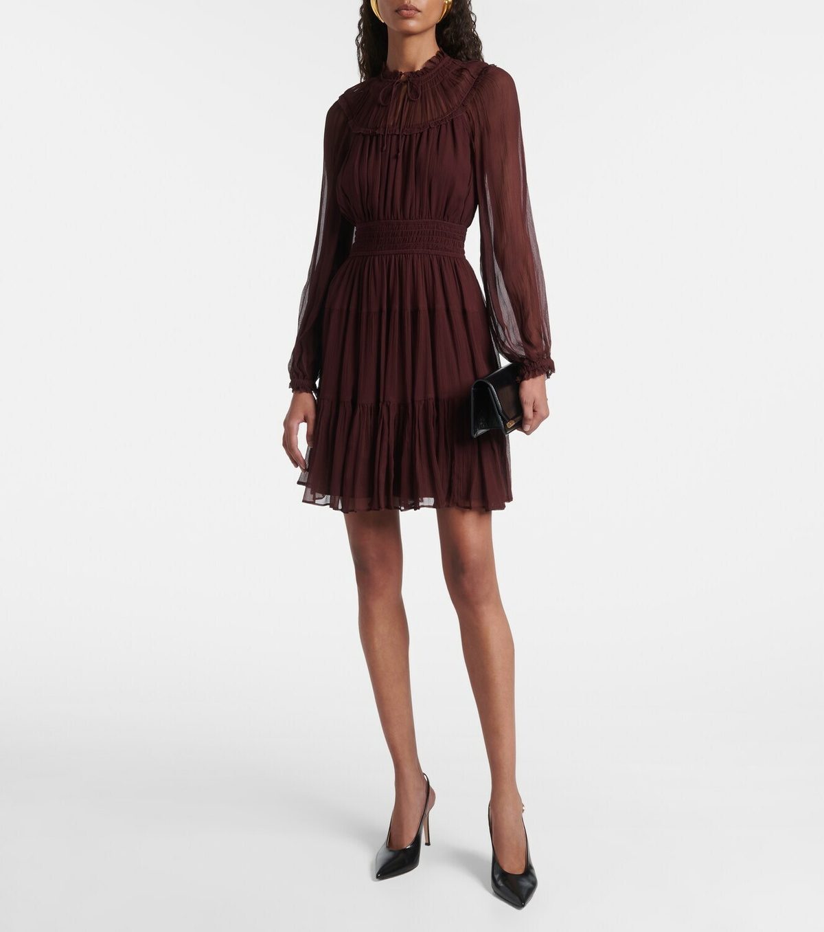 Ulla Johnson Ava tie-neck silk chiffon minidress
