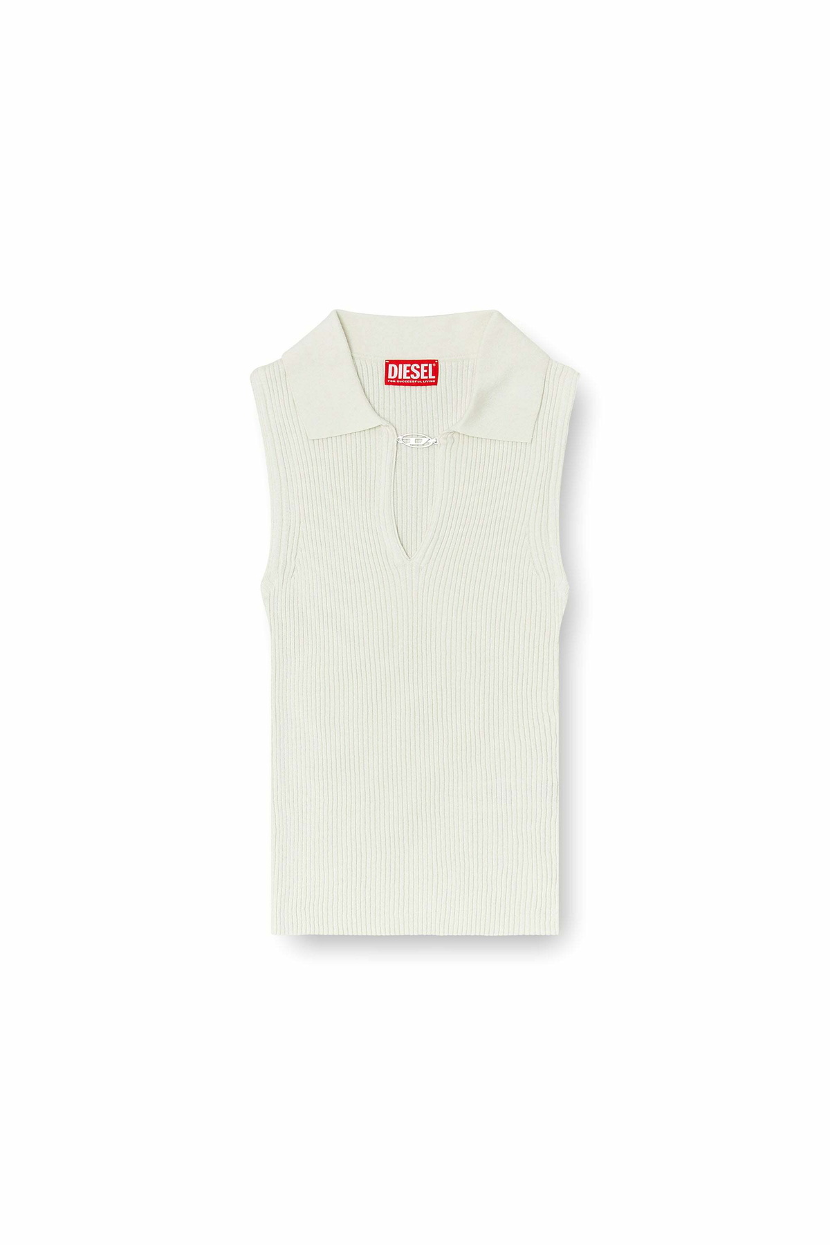 Diesel Sleeveless rib-knit polo top in silk blend - T-Shirts Womens in White