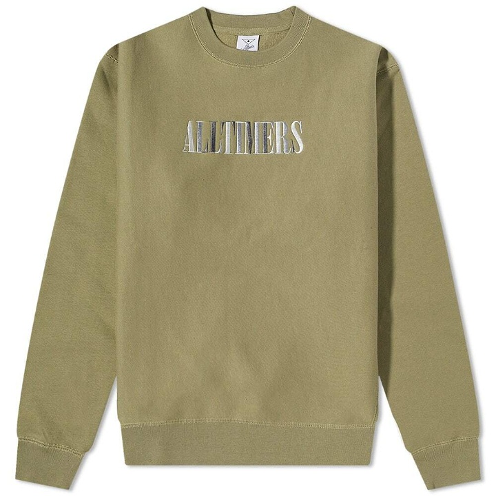 Photo: Alltimers Men's Midtown Heavyweight Embroidered Crew Sweat in Olive