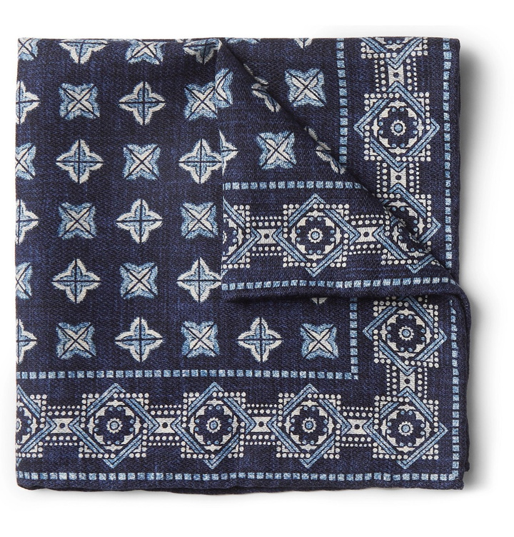 Photo: Brunello Cucinelli - Reversible Printed Silk Pocket Square - Blue