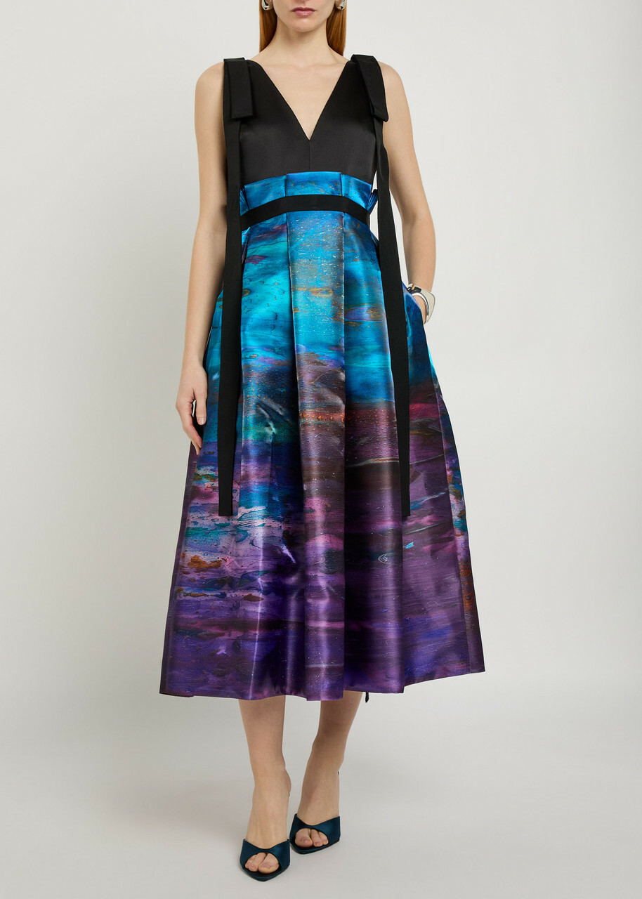 Roksanda Runa Printed Satin Midi Dress Black