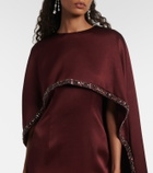 Roland Mouret Embellished caped satin crêpe midi dress