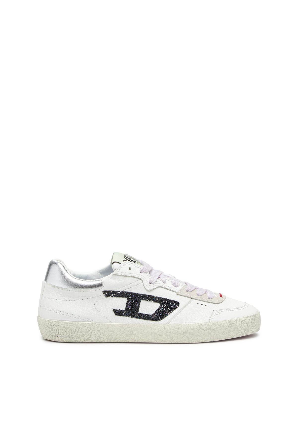 Diesel S-Leroji-Leather sneakers with glitter logo - Sneakers Womens in Multicolor