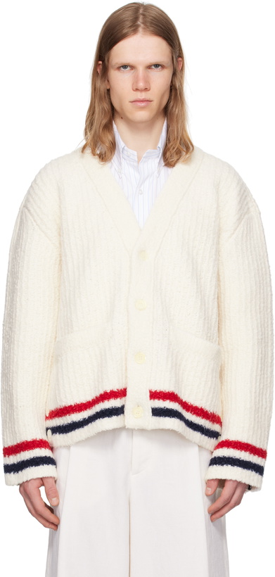 Photo: Thom Browne White Chunky Rib Stitch V Neck Cardigan