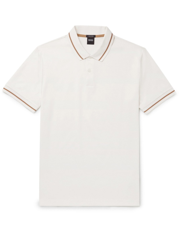 Photo: HUGO BOSS - Parlay Contrast-Tipped Cotton-Jersey Polo Shirt - White