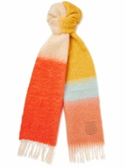 LOEWE - Logo-Appliquéd Fringed Striped Mohair-Blend Scarf