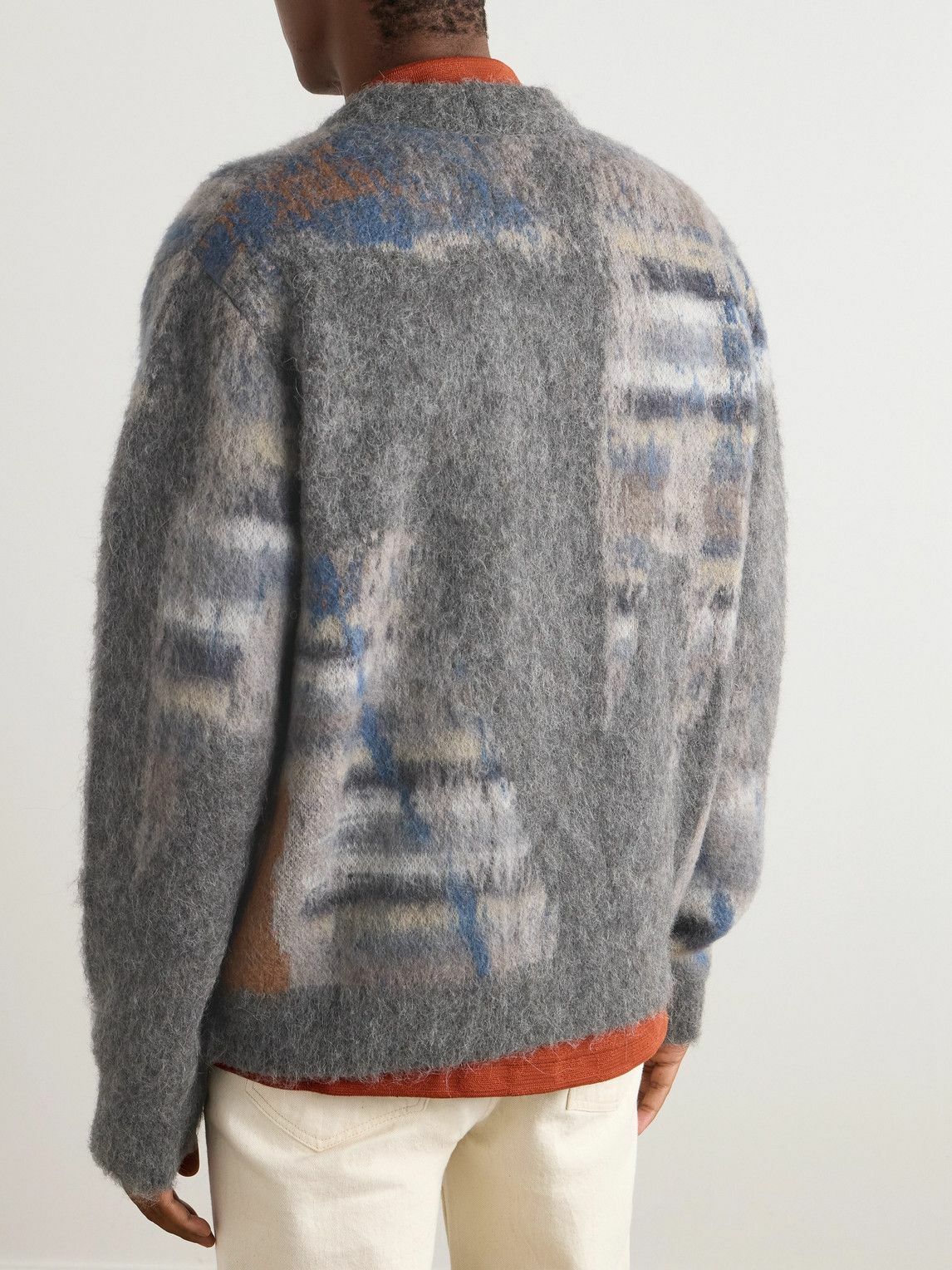 Mr P. - Brushed Jacquard-Knit Cardigan - Gray