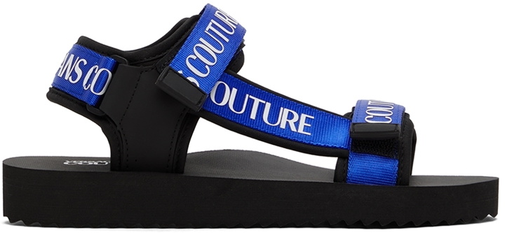 Photo: Versace Jeans Couture Black & Blue Fondo Strap Sandals