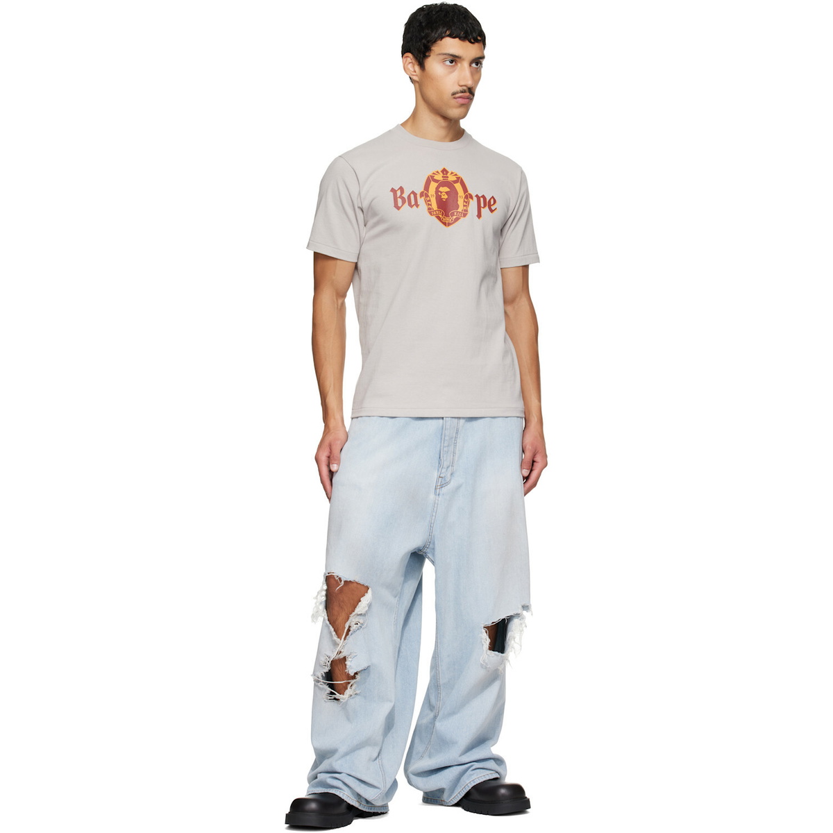 BAPE Gray 'BAPE' Old English Logo T-shirt