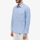 Universal Works Men's Posh Stripe Square Pocket Shirt in Blue