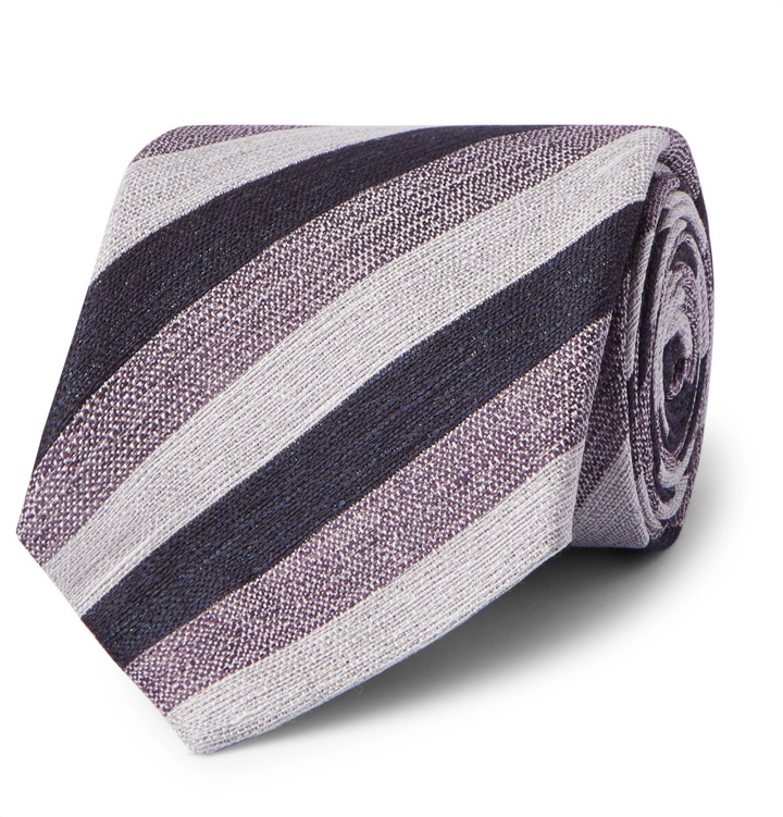 Photo: Ermenegildo Zegna - 8.5cm Striped Linen and Silk-Blend Tie - Purple