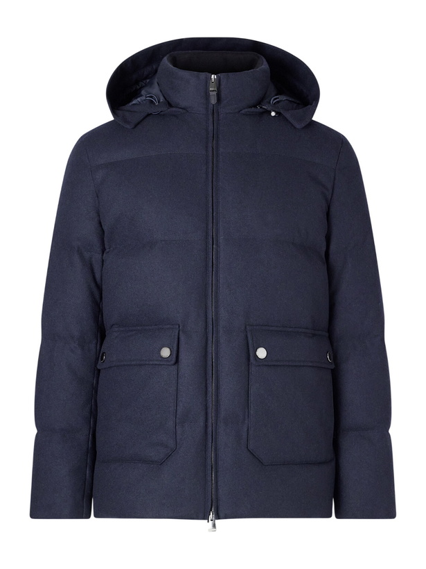 Photo: Canali - Hooded Cashmere Down Jacket - Blue