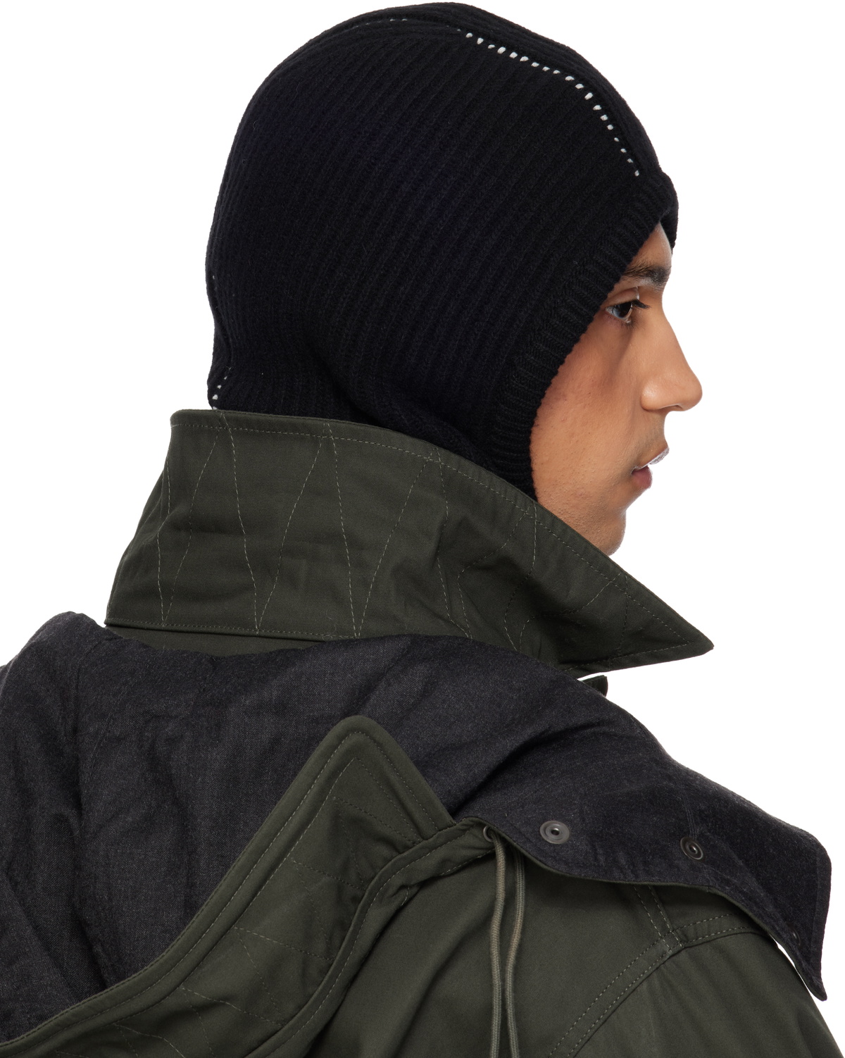 MM6 Maison Margiela Black Ribbed Wool Balaclava