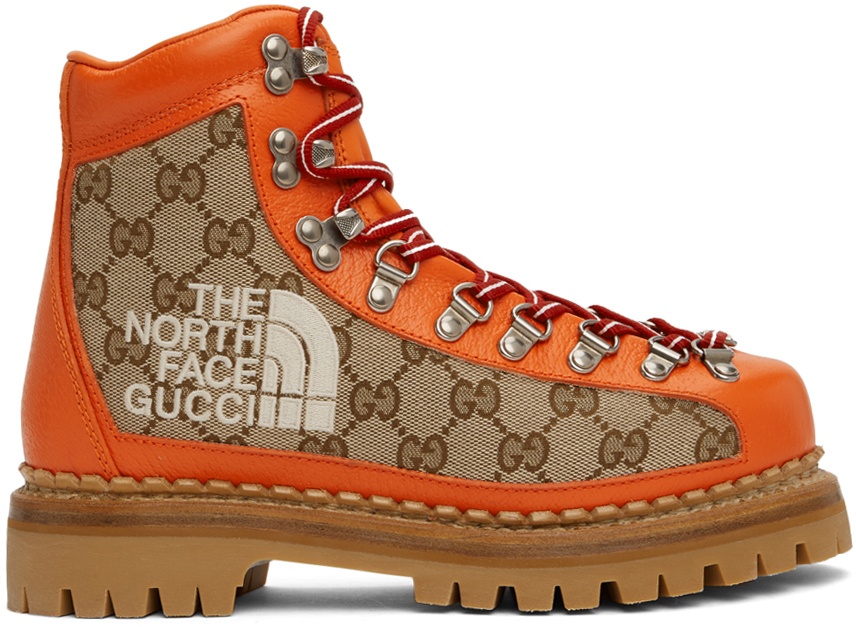 Gucci Orange The North Face Edition Lace-Up Boots Gucci