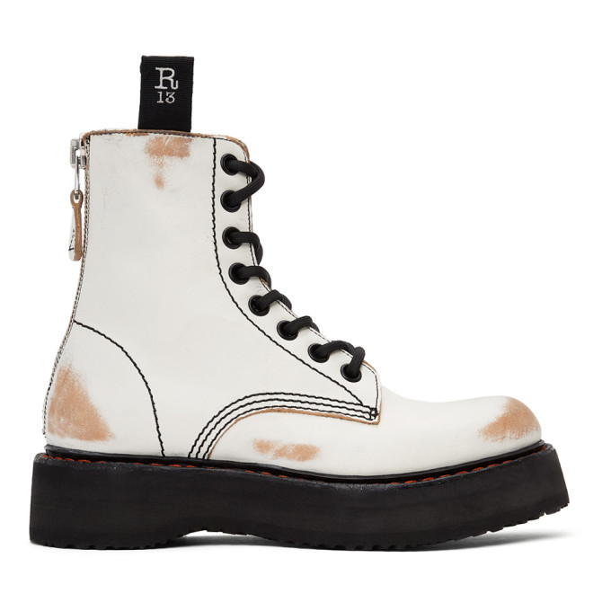 R13 White and Tan Stacked Platform Boots R13