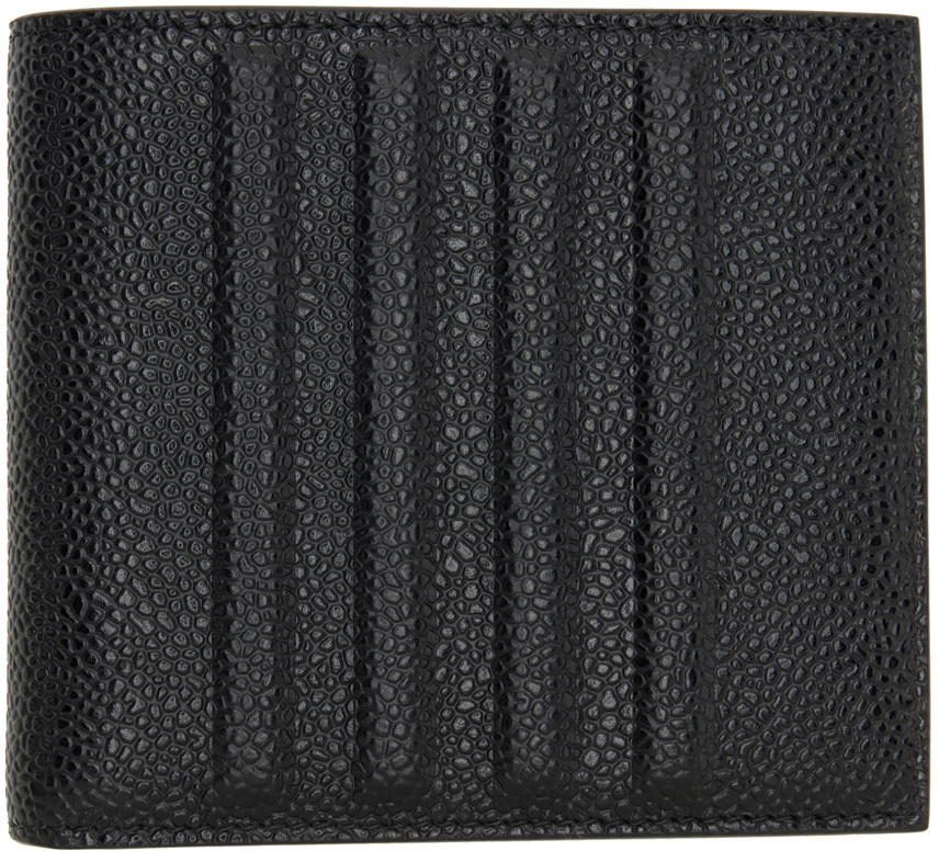 Black Pebble Grain Leather Debossed 4-Bar Stripe Lanyard