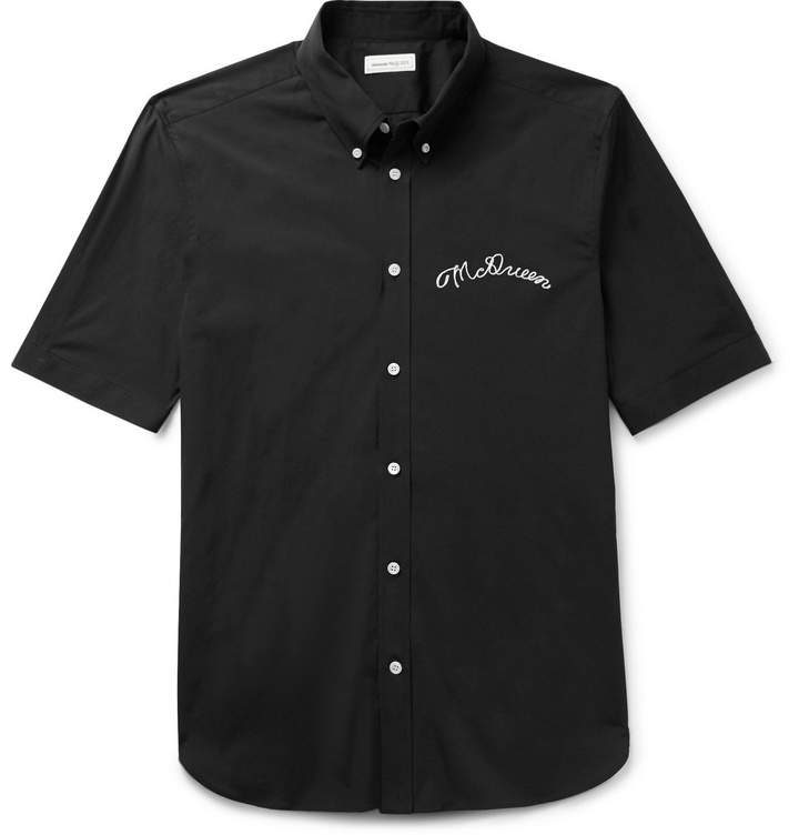 Photo: Alexander McQueen - Button-Down Collar Logo-Embroidered Stretch-Cotton Poplin Shirt - Black