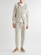 Brunello Cucinelli - Logo-Embroidered Ribbed Cotton Zip-Up Hoodie - Neutrals