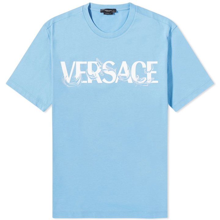 Photo: Versace Men's Logo Print T-Shirt in Sky Blue