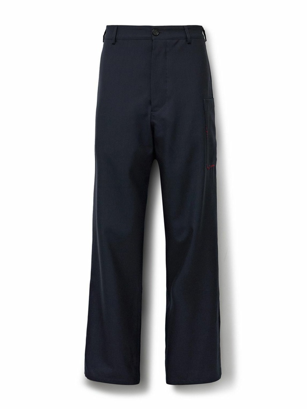 Photo: Marni - Straight-Leg Embroidered Virgin Wool Trousers - Blue