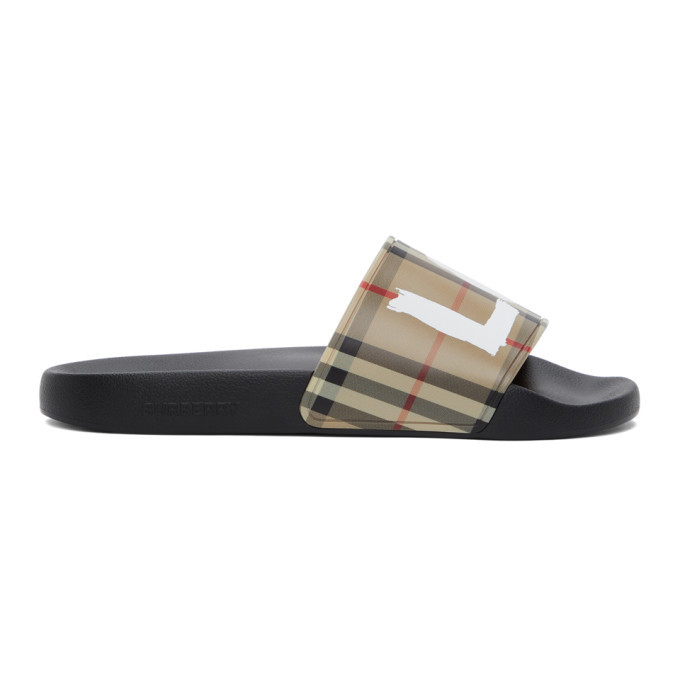 Burberry Beige Vintage Check Love Furley Slides Burberry display picture 1