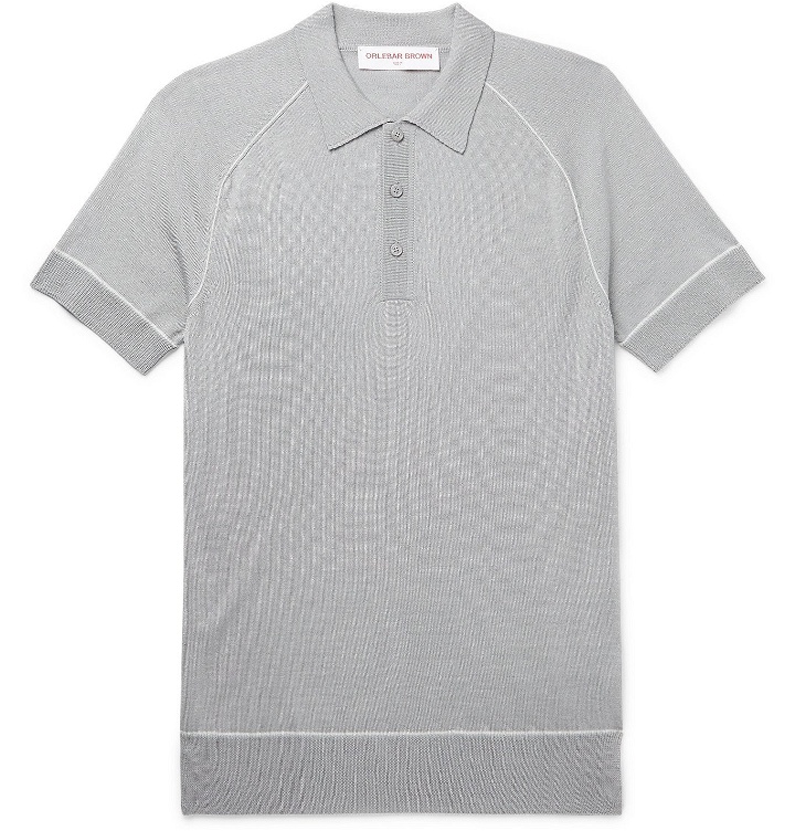 Photo: Orlebar Brown - Milburn Slim-Fit Contrast-Tipped Merino Wool and Silk-Blend Polo Shirt - Gray