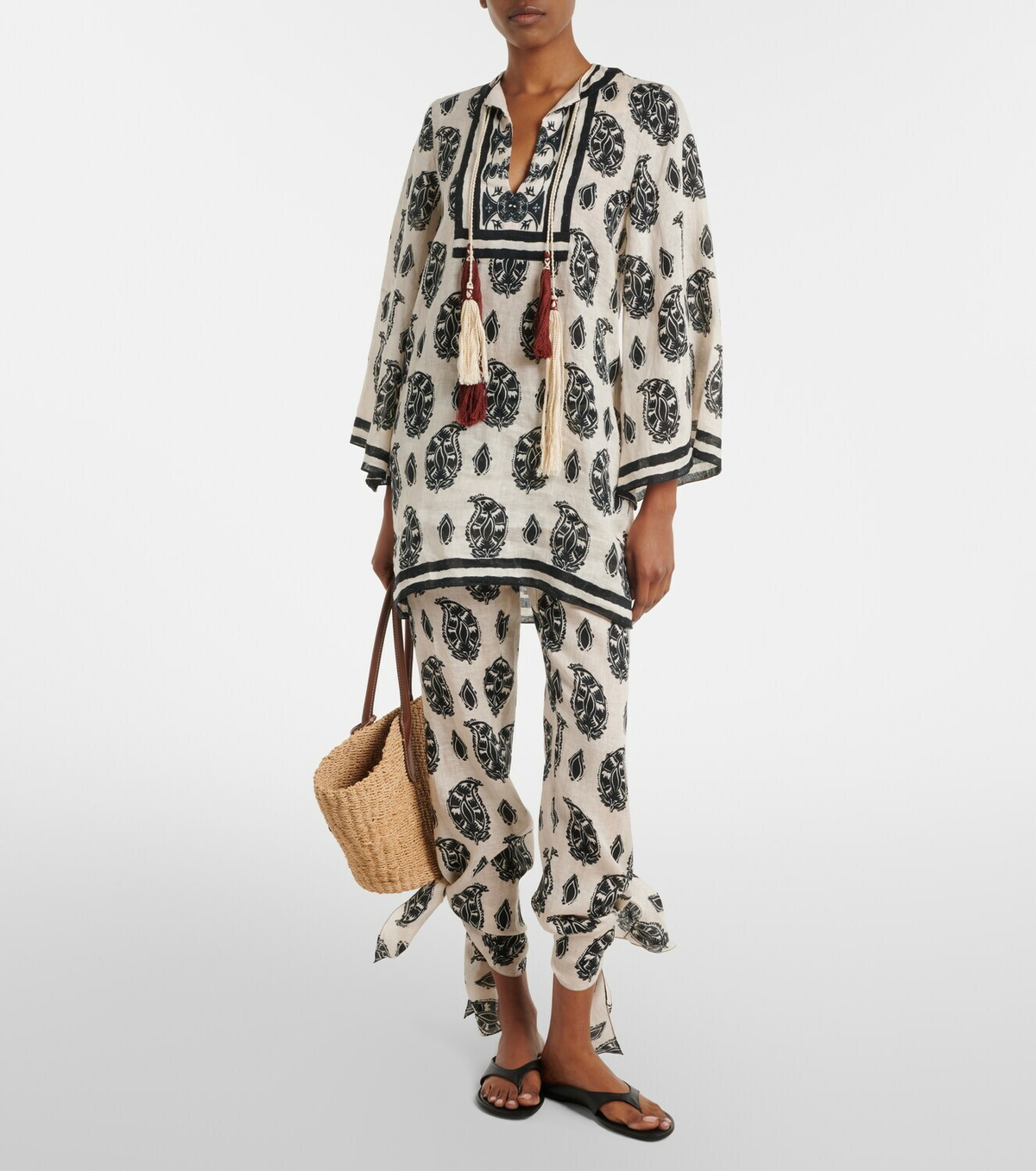 Johanna Ortiz Printed linen wide-leg pants