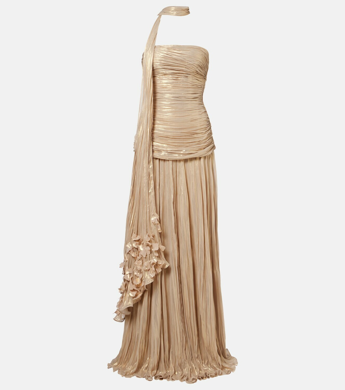 Marmar Halim Dayana pleated scarf-detail bustier gown