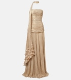 Marmar Halim Dayana pleated scarf-detail bustier gown