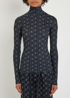 Tory Burch Printed Stretch-polyamide top Navy