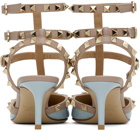 Valentino Garavani Taupe & Blue Rockstud Caged 65mm Heels