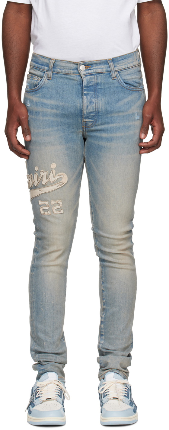 AMIRI Indigo Varsity Appliqué Jeans Amiri