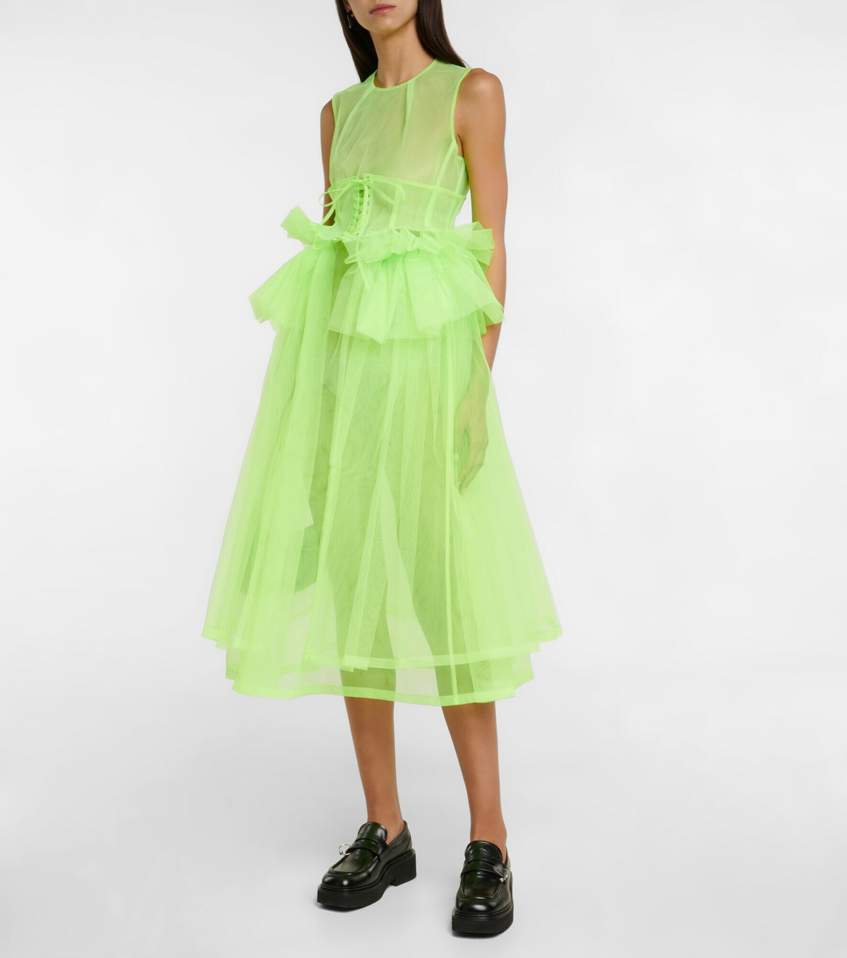 Noir Kei Ninomiya - Semi-sheer ruffled tulle midi dress Noir Kei Ninomiya