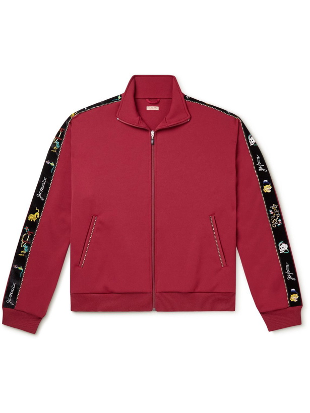 Photo: KAPITAL - Embroidered Velvet-Trimmed Jersey Track Jacket - Burgundy