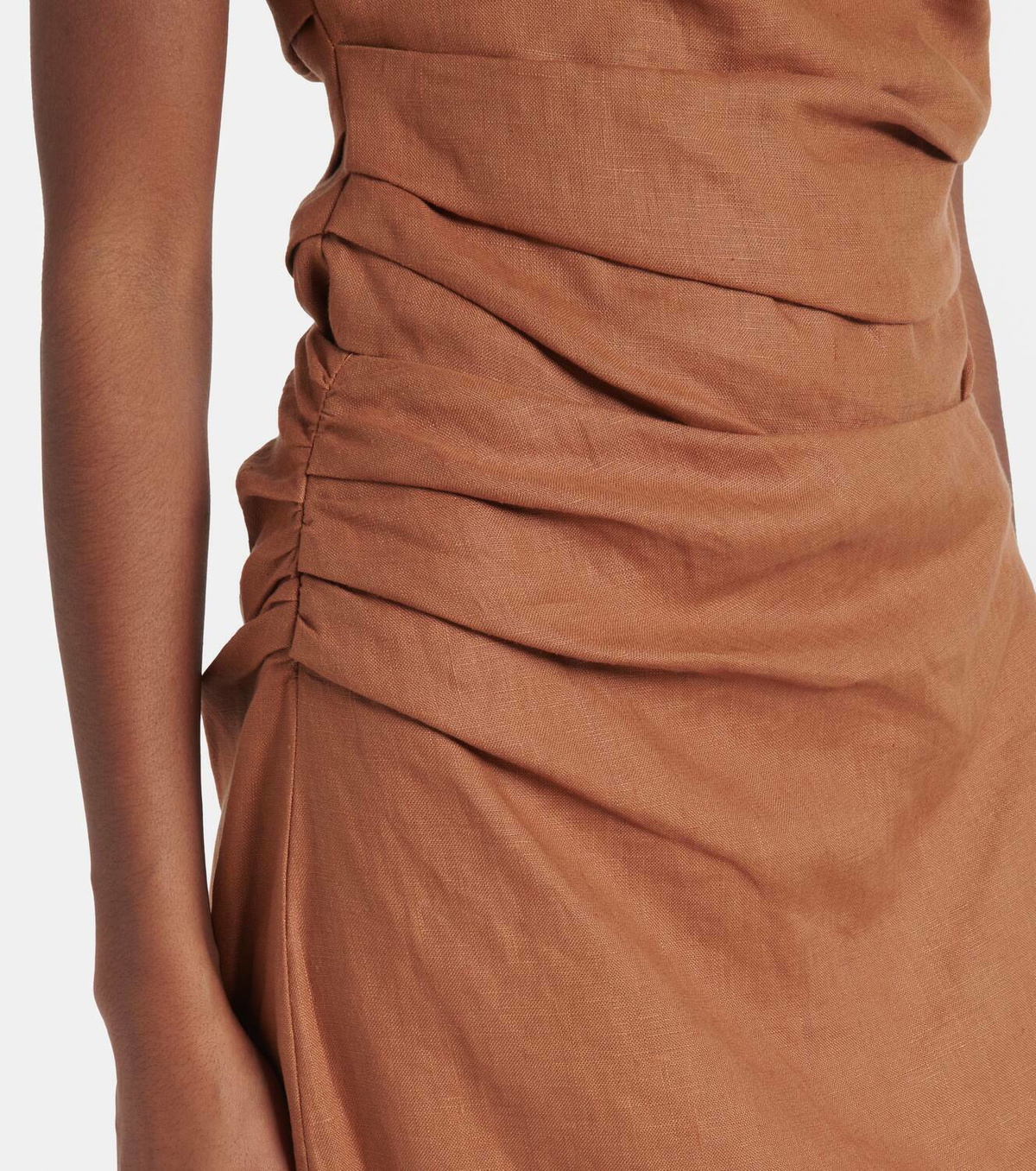 SIR Asymmetric ruched linen midi skirt