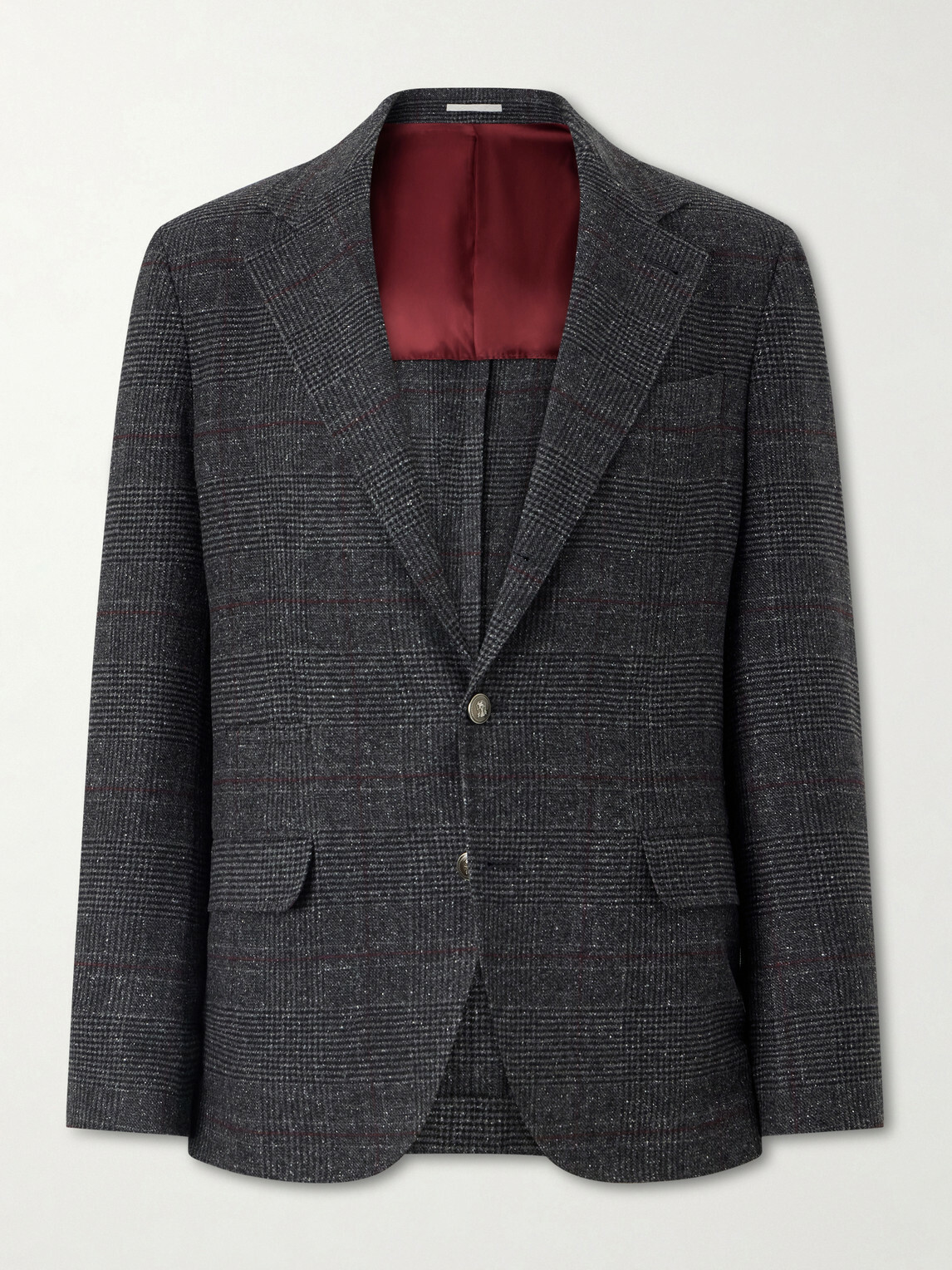 Brunello Cucinelli - Checked Silk, Wool and Cashmere-Blend Suit Jacket - Brown